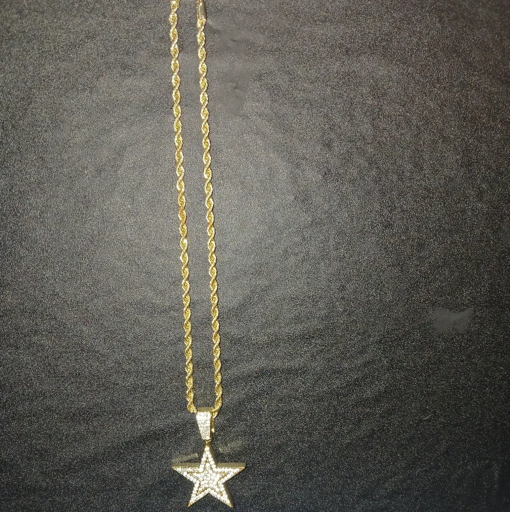 Men gold star rhinestone bling necklace - Picture 2 of 7